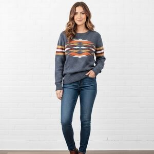 Pendleton Women's Sweater in Navy with Orange and Gold Accents